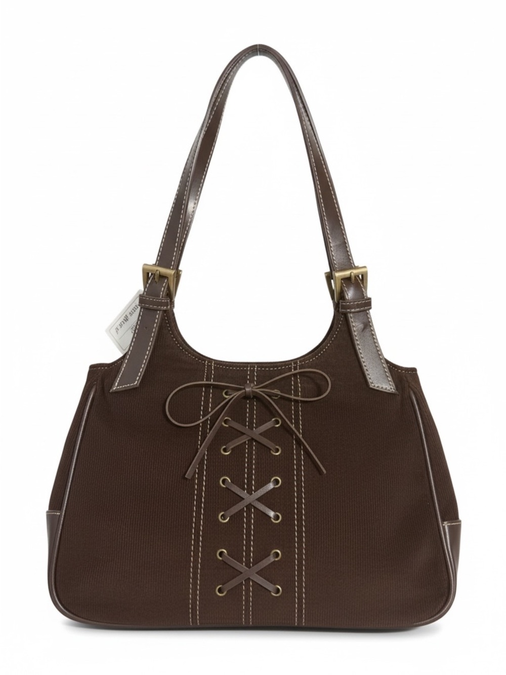 Y2K This is a brown shoulder handbag featuring a distinctive corset